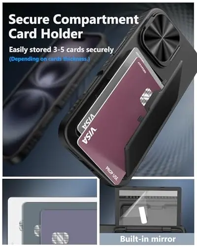 ATATOO for iPhone 16 Case Wallet, Built-in Card Holder (3-5 Cards) & Stand & Camera Cover, Military Grade Protection Rugged Silicone Kickstand Phone Case for iPhone 16 6.1