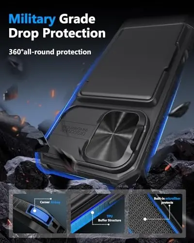 ATATOO for iPhone 16 Case Wallet with HD Tempered Glass Screen Protector [2 Pack], Build-in Card Holder, Slide Camera Cover, Military Grade Protection, Hard Case for iPhone 16 6.1