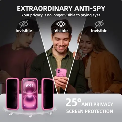 BERFY for iPhone 16 Case, Compatible with MagSafe, Built-in Privacy Screen Protector and Camera Protection, Anti-Spy Full Body Shockproof Matte Phone Case for 16 6.1