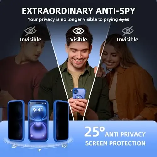 BERFY for iPhone 16 Case, Compatible with MagSafe, Built-in Privacy Screen Protector and Camera Protection, Anti-Spy Full Body Shockproof Clear Phone Case for 16 6.1