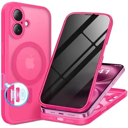 BERFY for iPhone 16 Case, Compatible with MagSafe, Built-in Privacy Screen Protector and Camera Protection, Anti-Spy Full Body Shockproof Matte Phone Case for 16 6.1