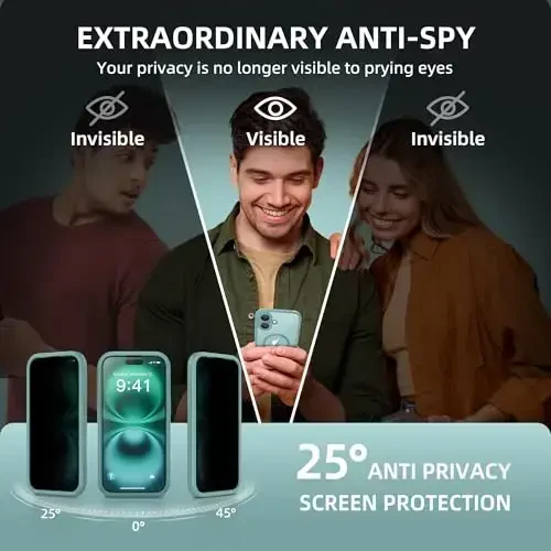 BERFY for iPhone 16 Case, Compatible with MagSafe, Built-in Privacy Screen Protector and Camera Protection, Anti-Spy Full Body Shockproof Clear Phone Case for 16 6.1