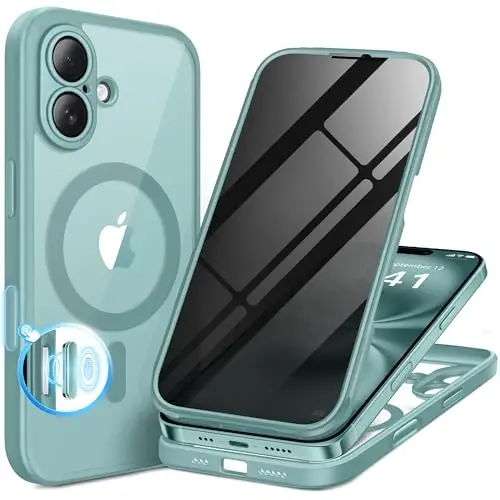 BERFY for iPhone 16 Case, Compatible with MagSafe, Built-in Privacy Screen Protector and Camera Protection, Anti-Spy Full Body Shockproof Clear Phone Case for 16 6.1