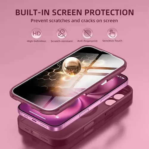 BERFY for iPhone 16 Case, Compatible with MagSafe, Built-in Privacy Screen Protector and Camera Protection, Anti-Spy Full Body Shockproof Matte Phone Case for 16 6.1