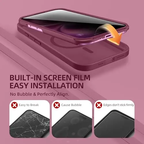 BERFY for iPhone 16 Case, Compatible with MagSafe, Built-in Privacy Screen Protector and Camera Protection, Anti-Spy Full Body Shockproof Matte Phone Case for 16 6.1