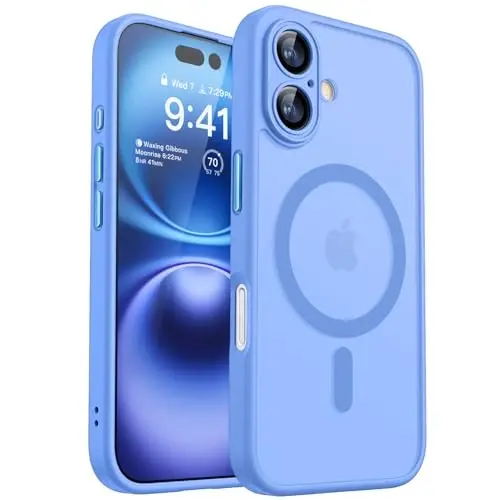 CANSHN Magnetic for iPhone 16 Case, Upgraded [Full Camera Protection] [Compatible with Magsafe] [Translucent Matte] Shockproof Protective Phone Case for iPhone 16 - Ultramarine - 1