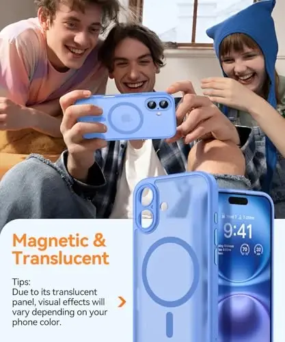 CANSHN Magnetic for iPhone 16 Case, Upgraded [Full Camera Protection] [Compatible with Magsafe] [Translucent Matte] Shockproof Protective Phone Case for iPhone 16 - Ultramarine - 3