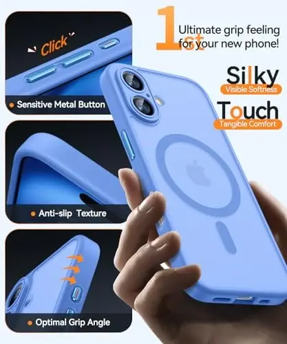 CANSHN Magnetic for iPhone 16 Case, Upgraded [Full Camera Protection] [Compatible with Magsafe] [Translucent Matte] Shockproof Protective Phone Case for iPhone 16 - Ultramarine - 6