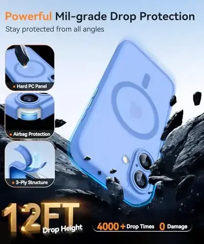 CANSHN Magnetic for iPhone 16 Case, Upgraded [Full Camera Protection] [Compatible with Magsafe] [Translucent Matte] Shockproof Protective Phone Case for iPhone 16 - Ultramarine - 7