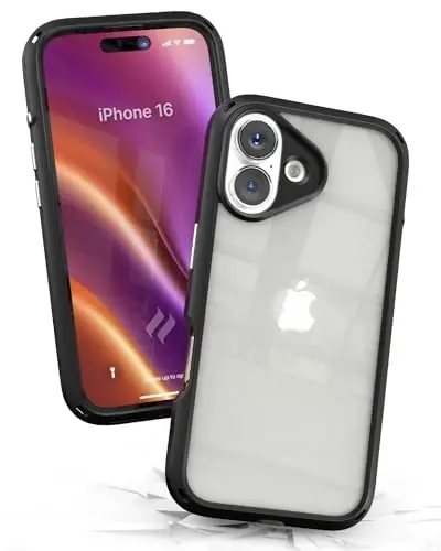 Catalyst Influence Case for iPhone 16, 2.5X Higher Drop Proof, Non-Slip Frosted Edges and Non Magsafe Crystal Clear Back, Raised Edges Protection, 30% Louder Forward Audio, Lanyard Included - CATALYST