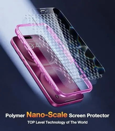 Diaclara Designed for iPhone 16 Case 6.1 Inch,Upgraded [Full Camera Protection] Full Body Rugged Clear Bumper Case with Built-in Privacy Screen Protector for iPhone 16,Pink - 12