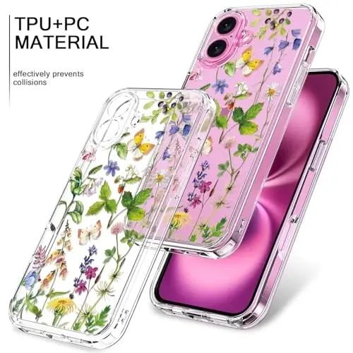 bicol for iPhone 16 Case with Screen Protector, Enhanced Camera Protection, Crystal Acrylic Clear with Fashionable Designs for Girls Women, Slim Fit Protective Phone Cover 6.1