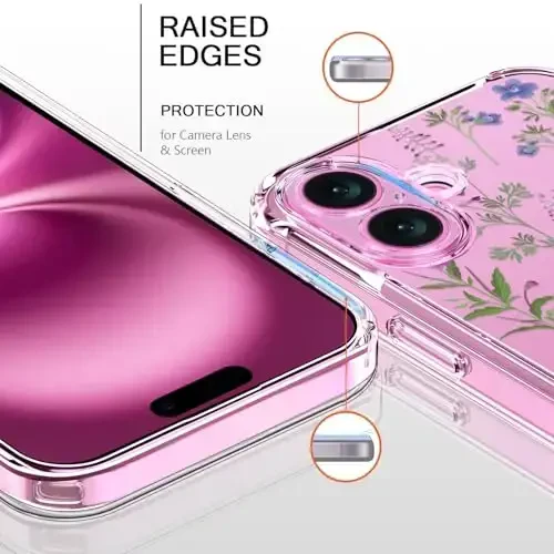bicol for iPhone 16 Case with Screen Protector, Enhanced Camera Protection, Crystal Acrylic Clear with Fashionable Designs for Girls Women, Slim Fit Protective Phone Cover 6.1