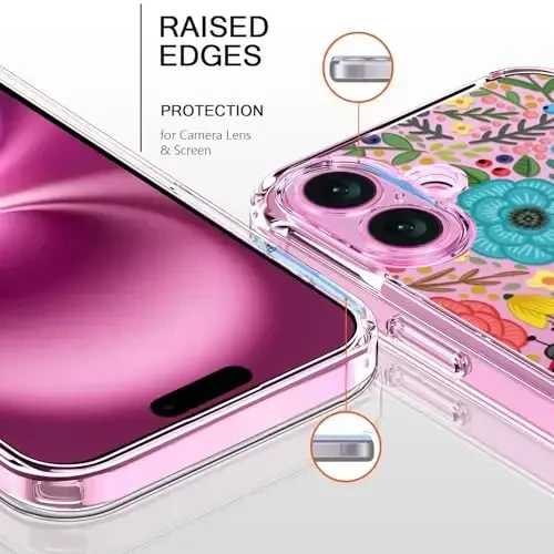 bicol for iPhone 16 Case with Screen Protector, Enhanced Camera Protection, Crystal Acrylic Clear with Fashionable Designs for Girls Women, Slim Fit Protective Phone Cover 6.1