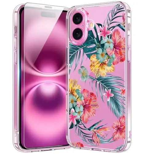 bicol for iPhone 16 Case with Screen Protector, Enhanced Camera Protection, Crystal Acrylic Clear with Fashionable Designs for Girls Women, Slim Fit Protective Phone Cover 6.1