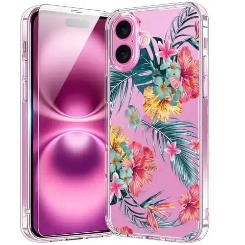 bicol for iPhone 16 Case with Screen Protector, Enhanced Camera Protection, Crystal Acrylic Clear with Fashionable Designs for Girls Women, Slim Fit Protective Phone Cover 6.1