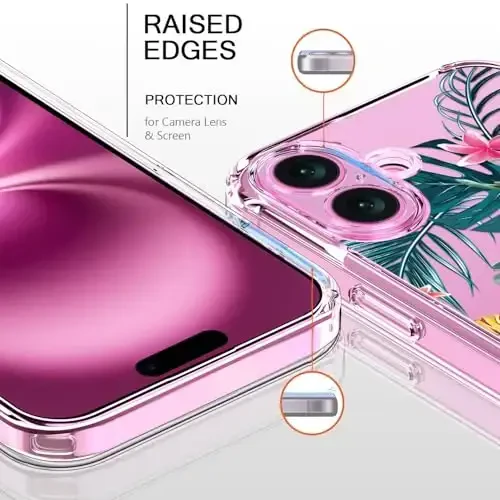 bicol for iPhone 16 Case with Screen Protector, Enhanced Camera Protection, Crystal Acrylic Clear with Fashionable Designs for Girls Women, Slim Fit Protective Phone Cover 6.1