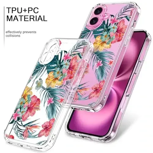 bicol for iPhone 16 Case with Screen Protector, Enhanced Camera Protection, Crystal Acrylic Clear with Fashionable Designs for Girls Women, Slim Fit Protective Phone Cover 6.1