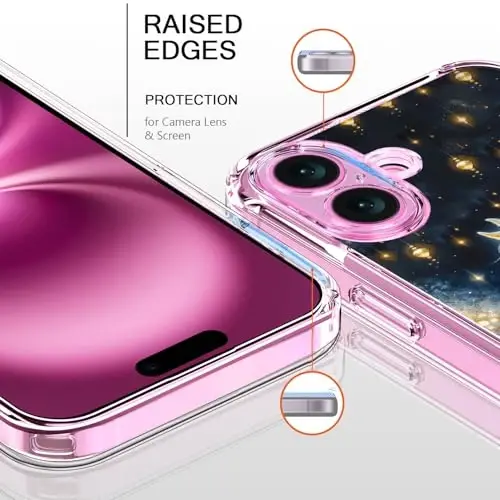 bicol Christmas Phone Case for iPhone 16 with Screen Protector, Enhanced Camera Protection - Wireless Charging - Slim Shockproof Protective Acrylic Clear Cover for Women Girls - Christmas Horse - 2