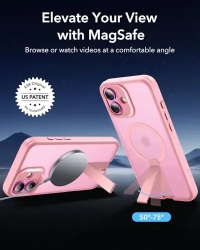 ESR for iPhone 16 Case with Kickstand, Compatible with MagSafe, Magnetic Military-Grade Shockproof Fully Adjustable Flickstand Phone Case, Boost Series, Frosted Pink - ESR (1)