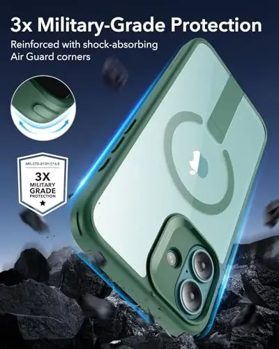 ESR for iPhone 16 Case with Kickstand, Compatible with MagSafe, Magnetic Military-Grade Shockproof Fully Adjustable Flickstand Phone Case, Boost Series, Clear Green - 4