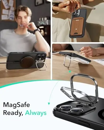 ESR for iPhone 16 Case, Compatible with, Military-Grade Protective Case, Built-in Stash Stand Phone Case, Scratch-Resistant Back Cover, Classic Series, Frosted Black - 4