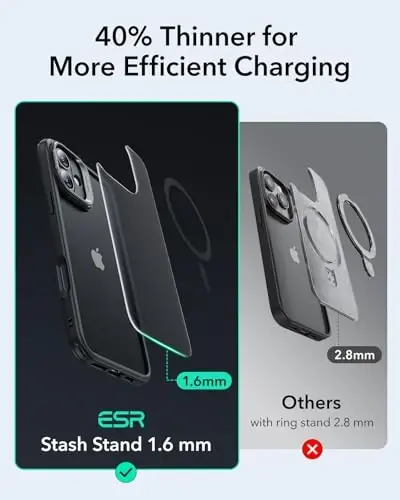 ESR for iPhone 16 Case, Compatible with, Military-Grade Protective Case, Built-in Stash Stand Phone Case, Scratch-Resistant Back Cover, Classic Series, Frosted Black - 5