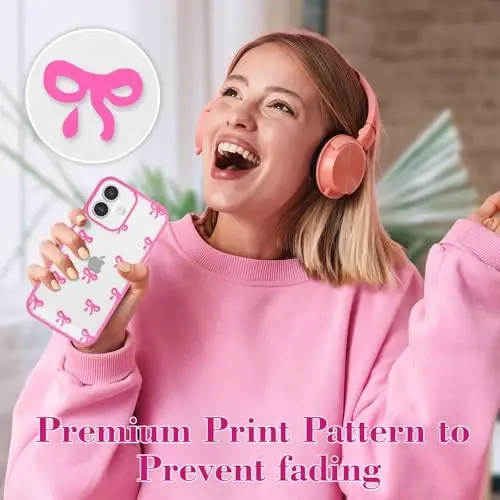 EYZUTAK Case for iPhone 16, Clear Cute Ribbon Bowknot Pattern Aesthetic Transparent Phone Case Raised Camera Protection Stylish Slim Soft Durable TPU Protective Cover for Women Girls - Rose Red - 6