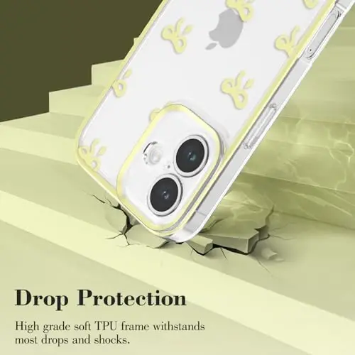 EYZUTAK Case for iPhone 16, Clear Cute Ribbon Bowknot Pattern Aesthetic Transparent Phone Case Raised Camera Protection Stylish Slim Soft Durable TPU Protective Cover for Women Girls - Yellow - 3