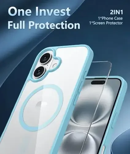 FNTCASE for iPhone 16 Case Clear: Magnetic Phone Cases Compatible with Magsafe Slim Anti Yellowing Military Grade Drop Protection Rugged Protective Transparent Cell Phone Cover (D-Teal Magnetic) - 6