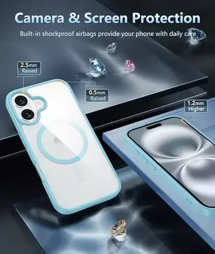FNTCASE for iPhone 16 Case Clear: Magnetic Phone Cases Compatible with Magsafe Slim Anti Yellowing Military Grade Drop Protection Rugged Protective Transparent Cell Phone Cover (D-Teal Magnetic) - 5
