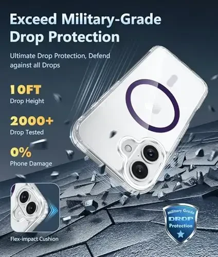 FNTCASE for iPhone 16 Case Clear: Magnetic Phone Cases Compatible with Magsafe Slim Anti Yellowing Military Grade Drop Protection Rugged Shockproof Protective Transparent Cell Cover (D-Purple) - 4