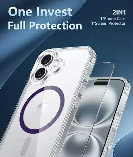 FNTCASE for iPhone 16 Case Clear: Magnetic Phone Cases Compatible with Magsafe Slim Anti Yellowing Military Grade Drop Protection Rugged Shockproof Protective Transparent Cell Cover (D-Purple) - 6