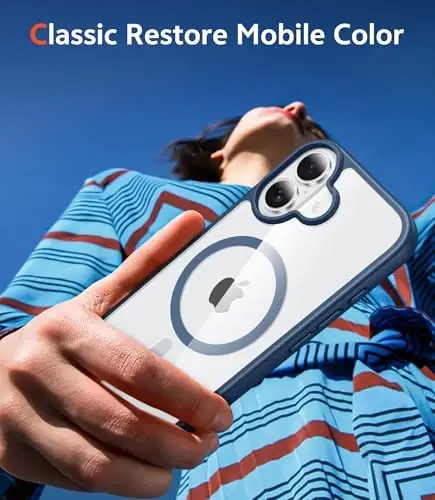 FNTCASE for iPhone 16 Case Clear: Magnetic Phone Cases with Screen Protector Drop Proof Compatible with Magsafe Slim Anti Yellowing Rugged Shockproof Protective Transparent Cell Cover (B-Blue) - 7