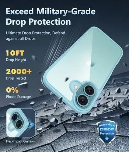 FNTCASE for iPhone 16 Case Clear: Phone Cases Compatible with Magsafe Slim Anti Yellowing Military Grade Drop Protection Rugged Shockproof Protective Transparent Cell Phone Cover (D-Teal) - 6