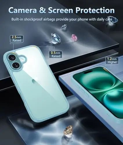 FNTCASE for iPhone 16 Case Clear: Phone Cases Compatible with Magsafe Slim Anti Yellowing Military Grade Drop Protection Rugged Shockproof Protective Transparent Cell Phone Cover (D-Teal) - 5