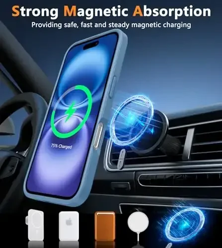 FNTCASE for iPhone 16 Case [Compatible with Magsafe] Translucent Matte Cases with [Screen Protector] Military Grade Shockproof Protective Phone Cover - Light Blue - 4