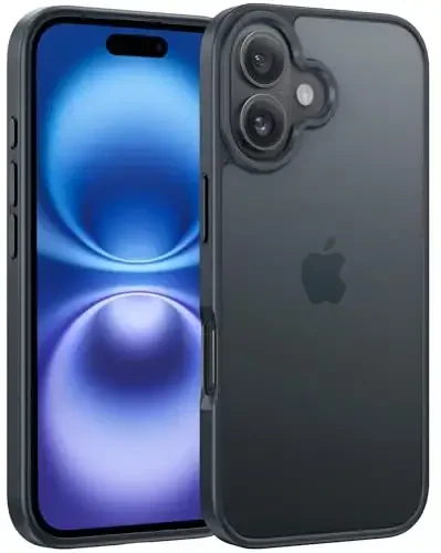 FNTCASE for iPhone 16 Phone Case: Matte Textured Slim Lightweight Translucent Military Grade Drop Protection Cell Phone Cover - Rugged Durable Shockproof Protective Bumper - Black Matte 