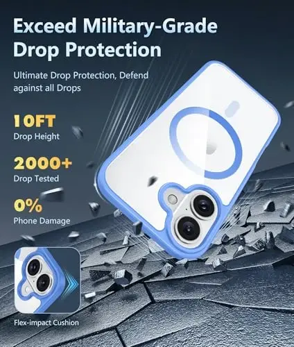 FNTCASE for iPhone 16 Phone Case: Clear Magnetic Military Grade Drop Protection Anti Yellowing Slim Case - Rugged Shockproof Protective Transparent Cell Phone Cover (D-Ultramarine Magnetic) - 4