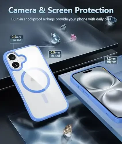 FNTCASE for iPhone 16 Case Clear: Magnetic Phone Cases Compatible with Magsafe Slim Anti Yellowing Military Grade Drop Protection Rugged Protective Transparent Cell Cover (D-Ultramarine Magnetic) - 5