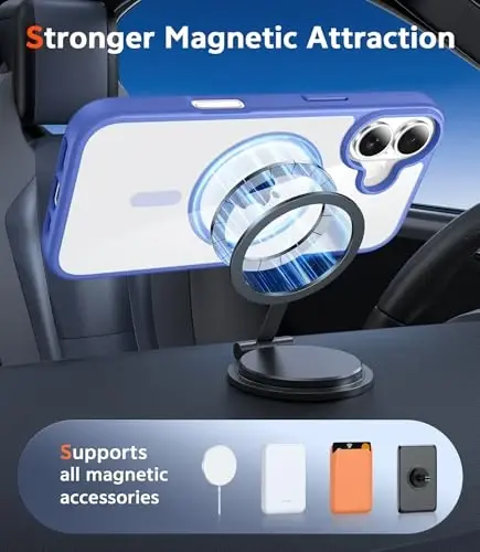 FNTCASE for iPhone 16 Case Clear: Magnetic Phone Cases Compatible with Magsafe Slim Anti Yellowing Military Grade Drop Protection Rugged Protective Transparent Cell Cover (B-Ultramarine Magnetic) - 4