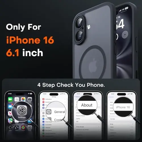 iPhone 16 için Kamera Kontrol Yakalama Düğmeli TOCOL Kılıf, Magsafe Şarj Cihazı ile Uyumlu, Yerleşik Manyetik Halka, iPhone 16 6.1 inç için Yarı Saydam Mat Telefon Kılıfı (Anahtar Siyahı) - 2