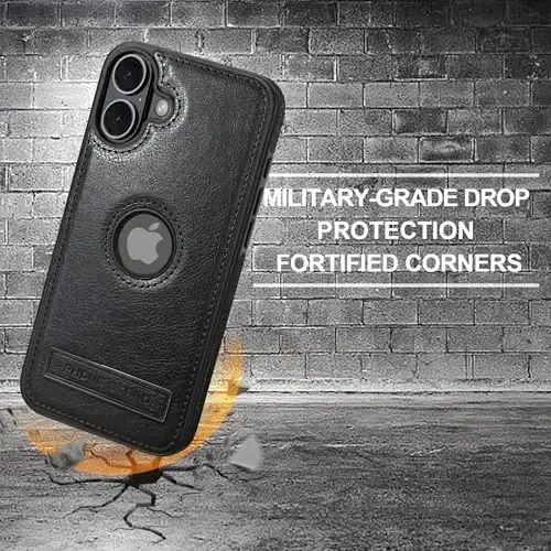 KSELF Leather Case for iPhone 16 Case, Protective Slim with Kickstand Shockproof Phone Cases, Built-in Invisible Stand Compatible with iPhone 16 6.1'' (Black, for iPhone 16) - 5