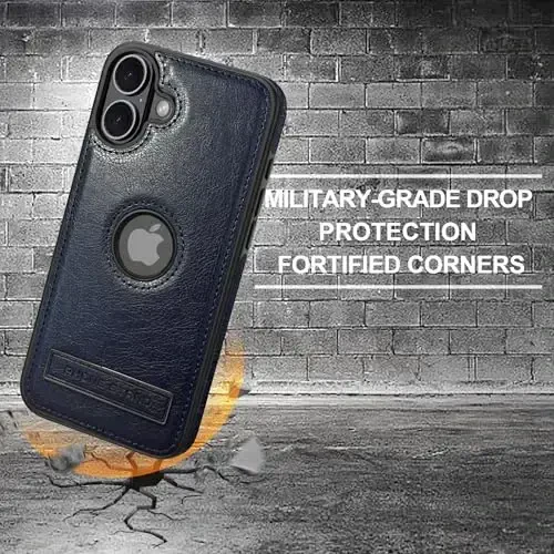 KSELF Leather Case for iPhone 16 Case, Protective Slim with Kickstand Shockproof Phone Cases, Built-in Invisible Stand Compatible with iPhone 16 6.1'' (Blue, for iPhone 16) - 5