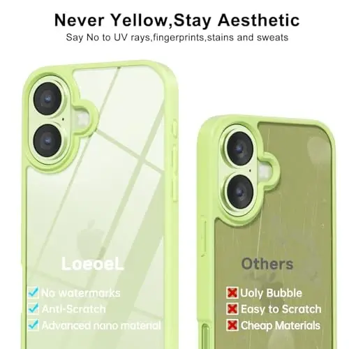 LoeoeL for iPhone 16 Case Clear, Transparent Hybrid 16 Phone Case [Hard Plastic & Soft Silicone Bumper] Acrylic Non Yellowing Thin Slim Protective Cover for Women, Mint Green - 4