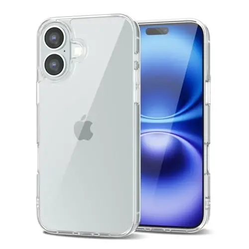 LoeoeL for iPhone 16 Case Clear, Transparent Hybrid 16 Phone Case [Hard Plastic & Soft Silicone Bumper] Acrylic Non Yellowing Thin Slim Protective Cover for Women, Crystal Clear 