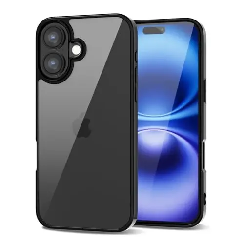 LoeoeL for iPhone 16 Case Clear, Transparent Hybrid 16 Phone Case [Hard Plastic & Soft Silicone Bumper] Acrylic Non Yellowing Thin Slim Protective Cover for Women, Black 