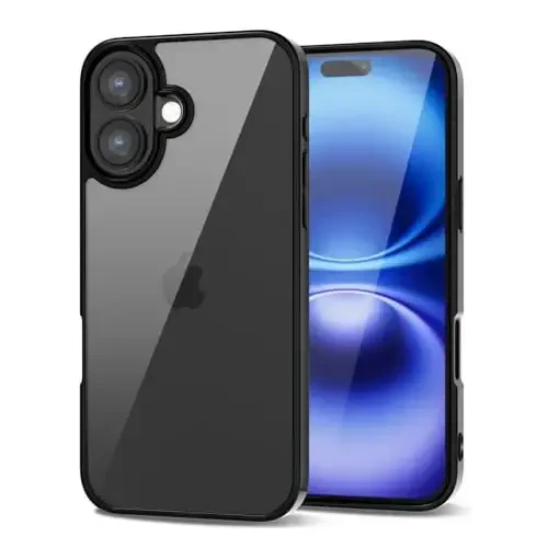 LoeoeL for iPhone 16 Case Clear, Transparent Hybrid 16 Phone Case [Hard Plastic & Soft Silicone Bumper] Acrylic Non Yellowing Thin Slim Protective Cover for Women, Black - LOEOEL