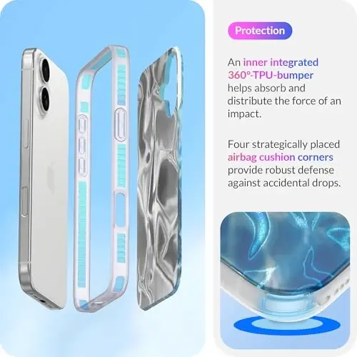 LONLI Hue Case for iPhone 16 - [360° Shock-Absorbent Bumper] - [Cute and Unique Phone Cover for Girls and Women] - Ocean Wave - 4
