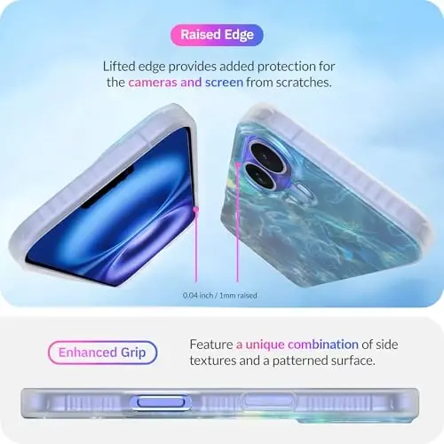 LONLI Hue Case for iPhone 16 - [360° Shock-Absorbent Bumper] - [Cute and Unique Phone Cover for Girls and Women] - Ocean Wave - 5